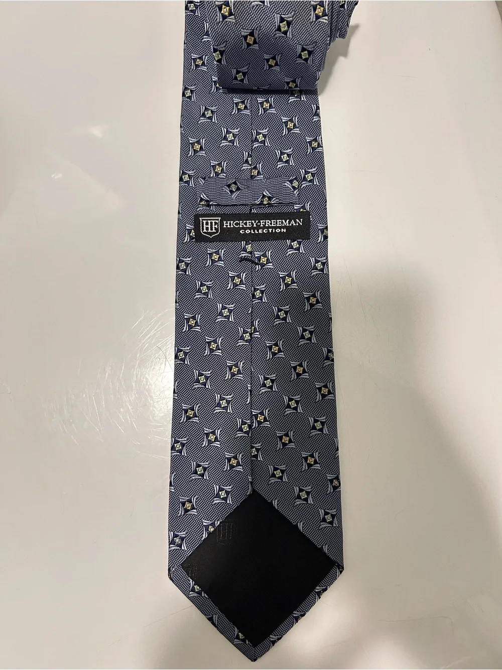 Hickey Freeman Men's Navy Geometric Silk Tie with Subtle Gold Accents